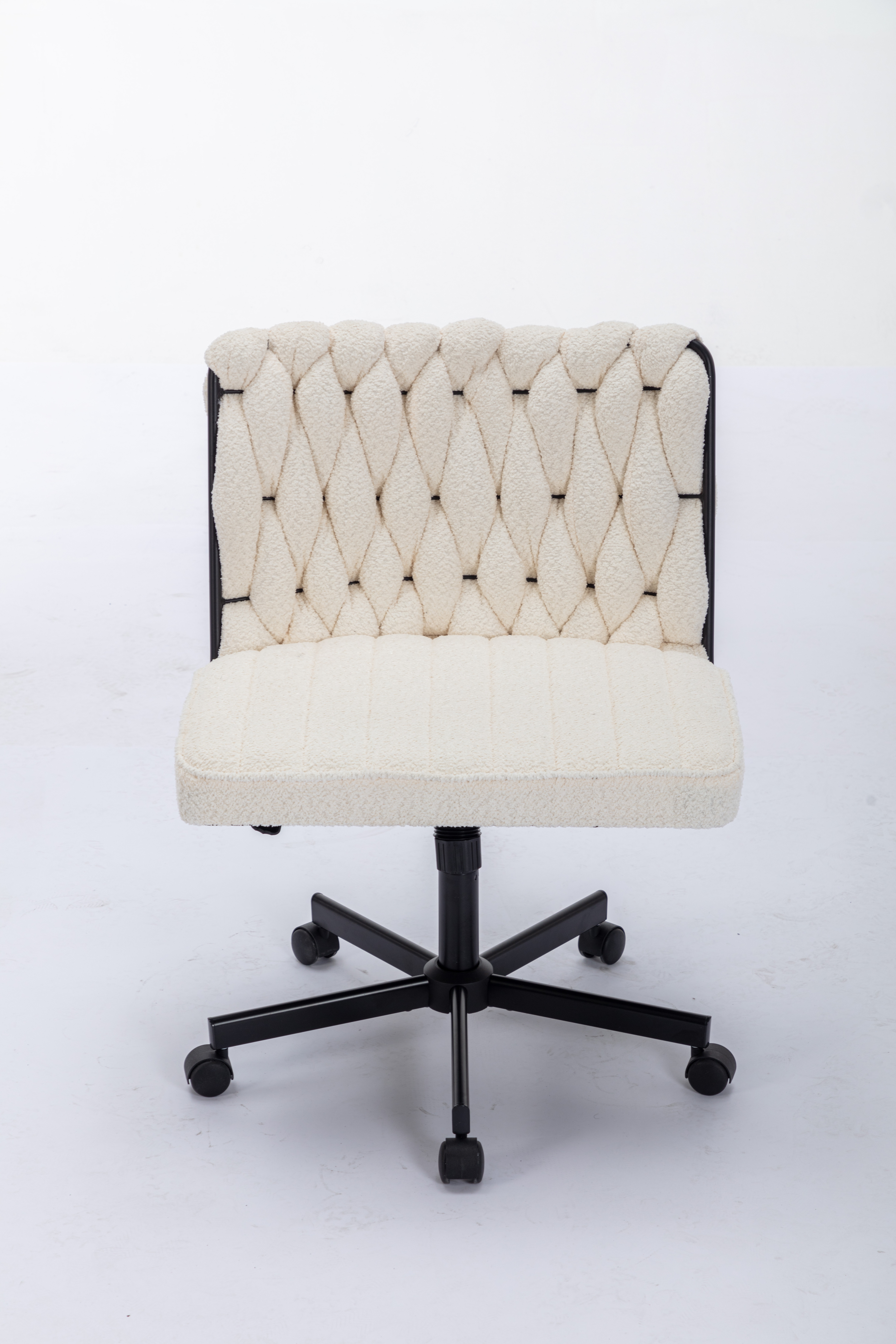Criss Cross Legged Office Desk Chair With Wheels, Modern Armless Desk Chair With Wide Seat, Home Office Chairs For Work, Meditation, Vanity,White_voghion.com